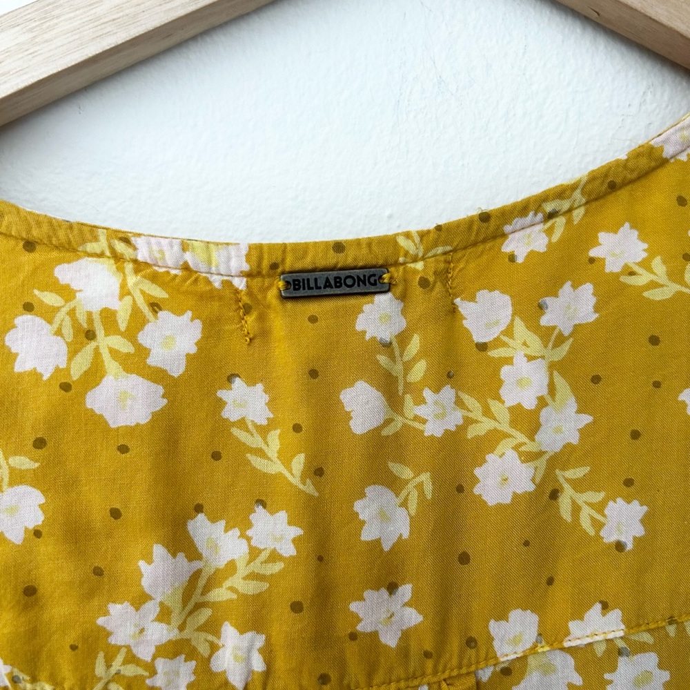 Billabong Medium Mustard Floral Button Front Mini Dress Smocked Waist Boho - Picture 6 of 7